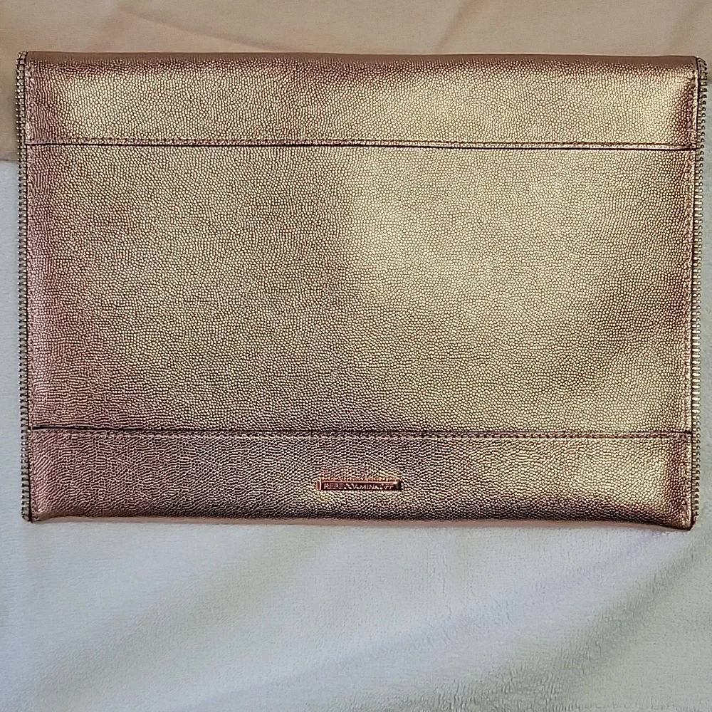 Rose Gold metallic leather, Rebecca Minkoff's Leo clutch. Like New!